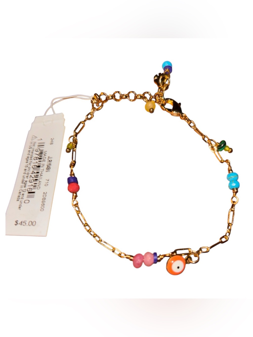 Lucky brand paper clip beaded evil eye charm bracelet